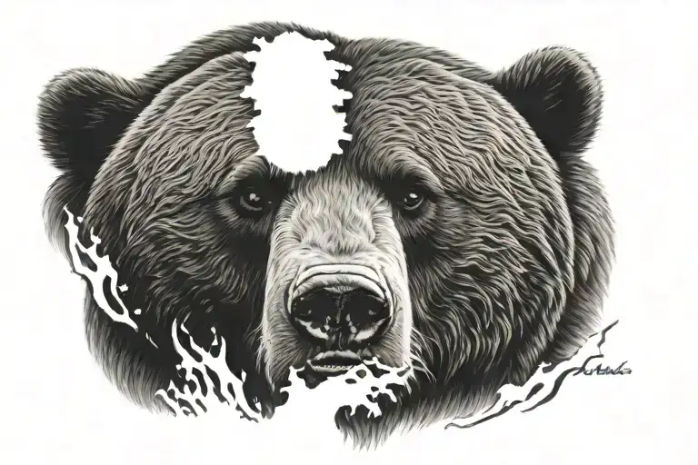 Grizzly Bear Head Surrounded By Mount Fuji Torii