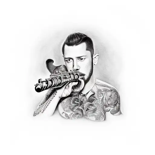 A Realistic Portrait Of A Musician Playing An Instrument Surrounded By Animals