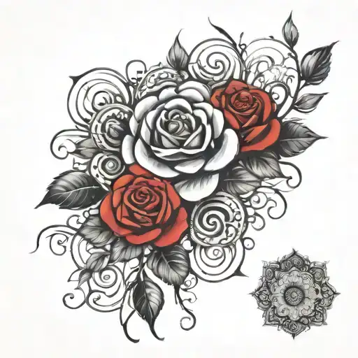 Red And Black Roses With Mandala Design Incorporating
