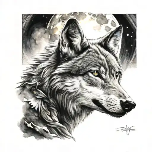 Wolf With Full Moon Surrounded