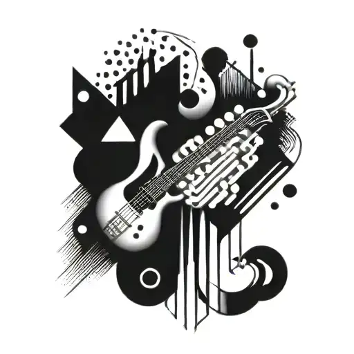 Polka Music Themed Sleeve Tattoo With Abstract Geometric Shapes