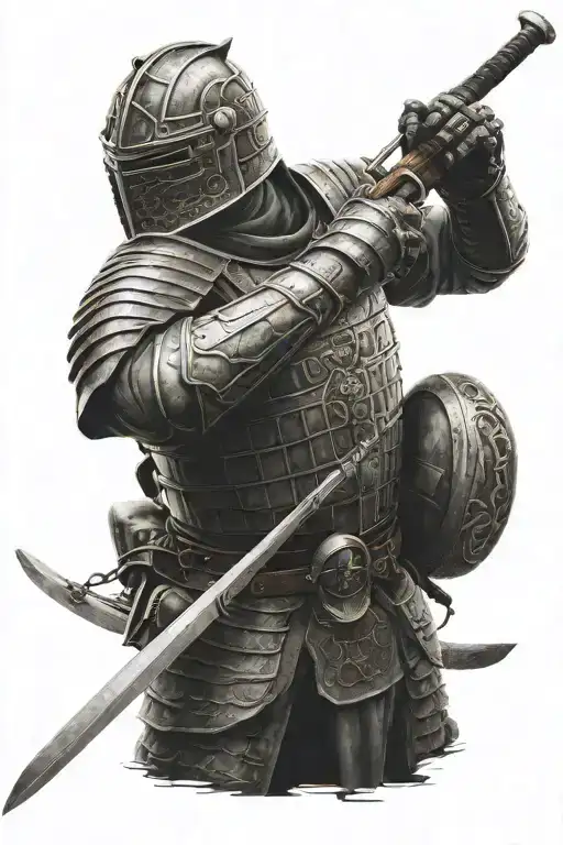 Great Wall Wrapped In Knight Holding A Sword