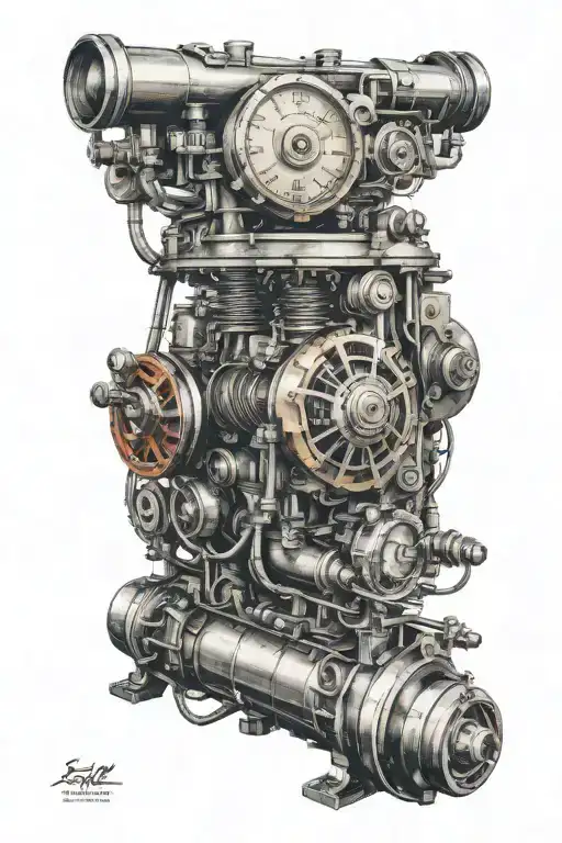 An Intricate Design Combining Vintage Car Parts With Industrial Engineering Elements