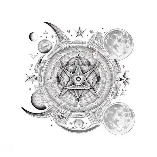 An Intricate Celestial Scene With The Moon And Astrology Symbols Intertwined