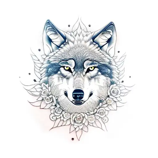 Wolf Head With Flowers