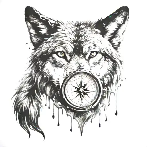 Wolf With Time And Compass Surrounded My Rain