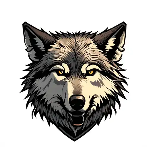 Fine Line Wolf Head On A Shield