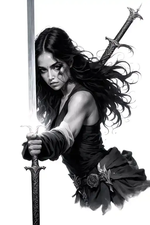 Woman Good Holding A Light Sword In One Hand