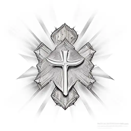 A Christian Cross Mixed With A Wooden Stake Wrapped In Thorns