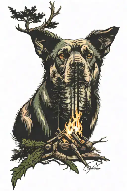 Boreal Forest W A Camp Fire And A