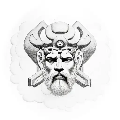 Greek Titan Atlas With Clouds And Greek Symbols