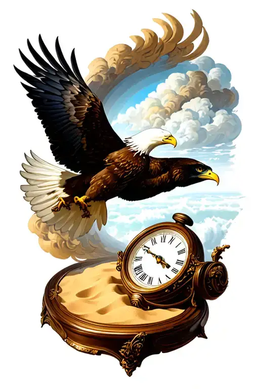 Flying Eagle With Sand Clock Open Tattoo Design