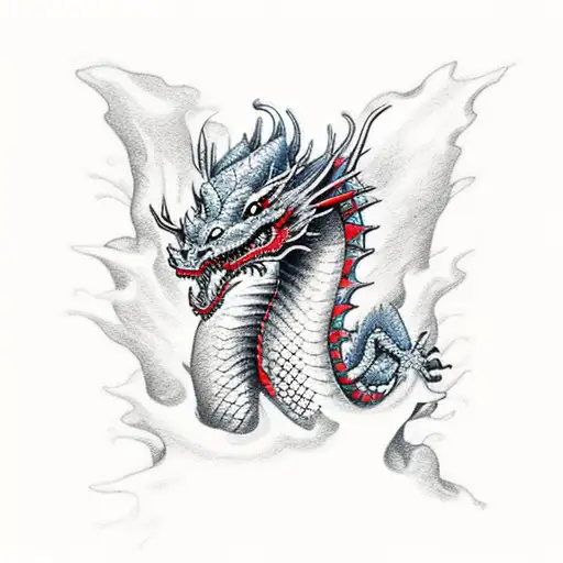 Dragon At The Top Of The Mountain With Flame