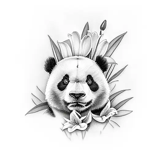 Panda With Lilies