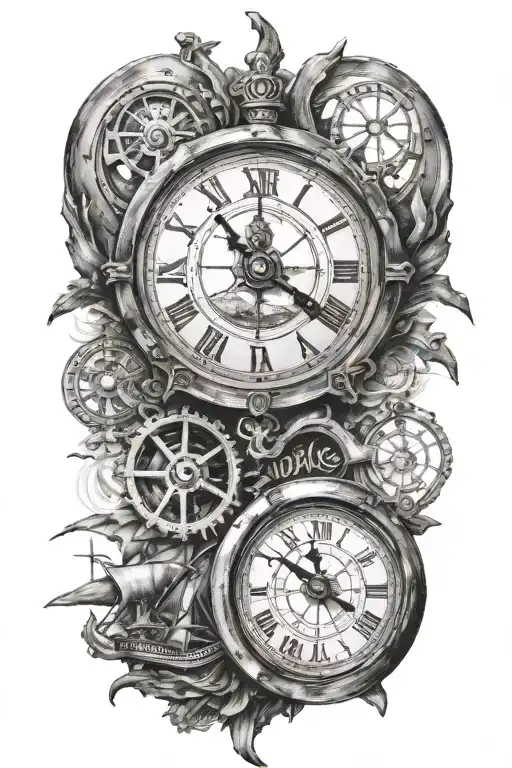 Clock Surrounded By A Ships Wheel