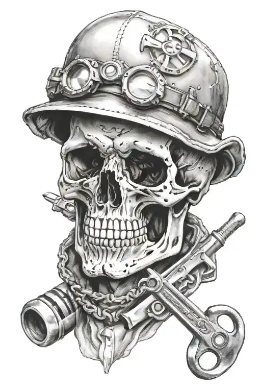 Aviator Skull With Wrench
