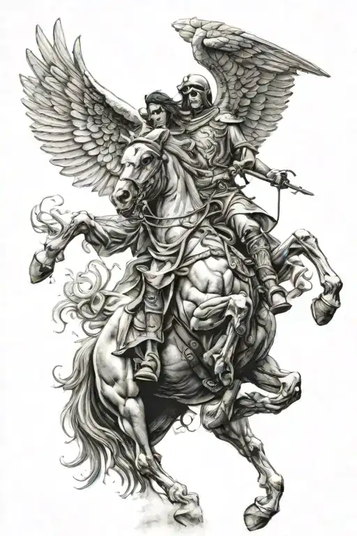 Angel And Death Galoping On The Horse