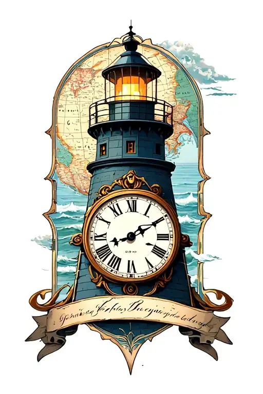 Lighthouse With Clock And Map