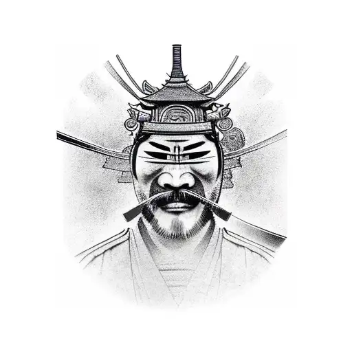 Pagoda Tower Mixed With A Samurai Face And A Katana