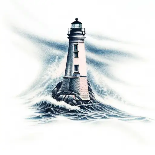 Lower Arm Tattoo Of A Lighthouse On Rocks With Rough Sea