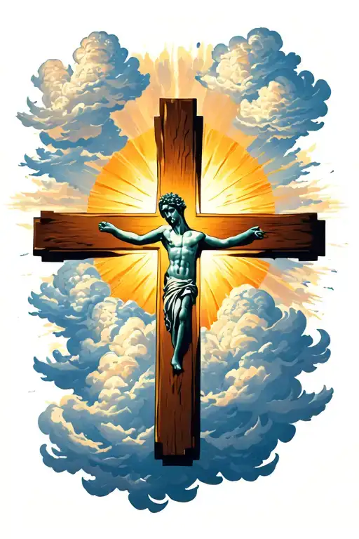 Cross Surrounded With Clouds And Sun Shining