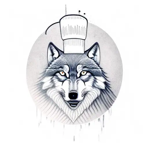A Realistic Portrait Of A Wolf Wearing A Chef's Hat And Holding A Spatula