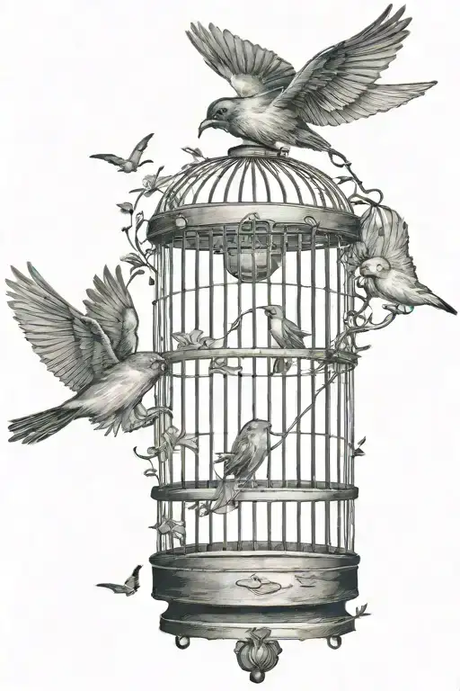 Bird Flying Down With A Cage In The Background