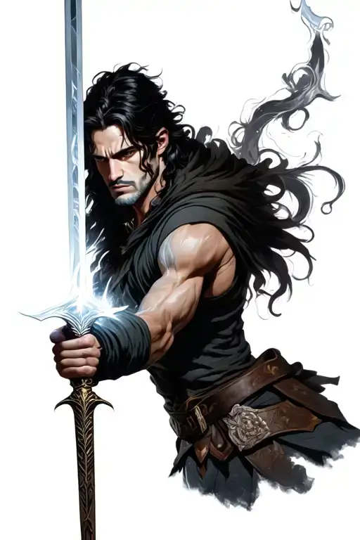 Male Good Holding A Light Sword In One Hand