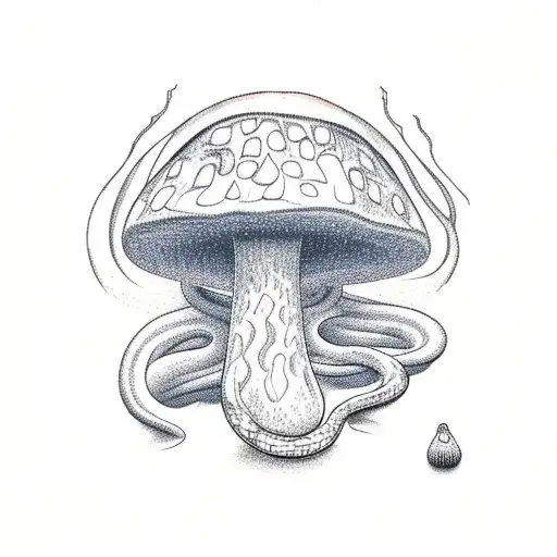 A Mystical Mushroom Forest With A Snake Slithering Through It