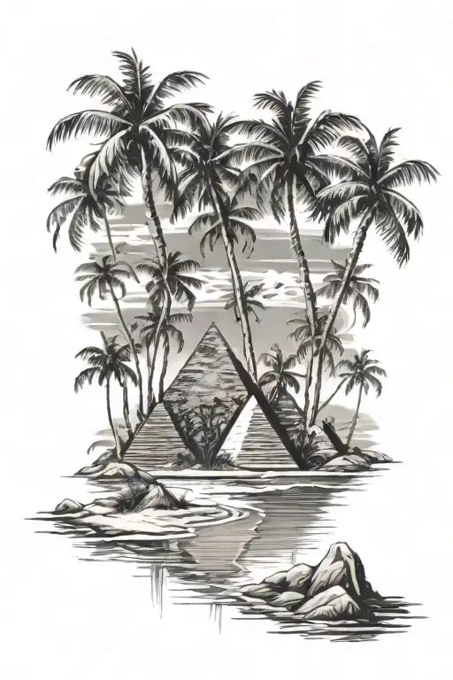 Pyramids Beach With Palm Trees And Hollywood Sign Intertwined
