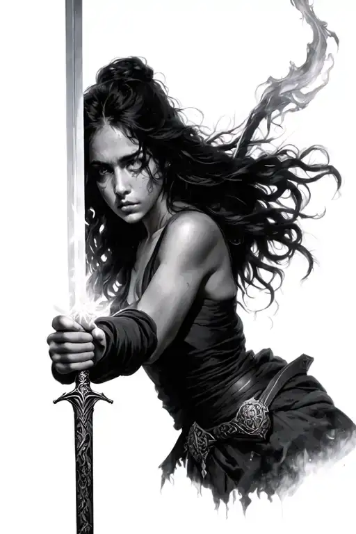 Woman Good Holding A Light Sword In One Hand