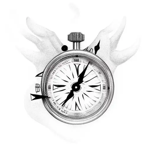 Clock With Fallen Hands And Compass Indicating The Same Direction For The Name Mother And Father