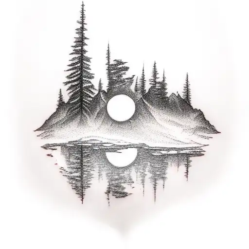 Mountain Range With Sun And Trees