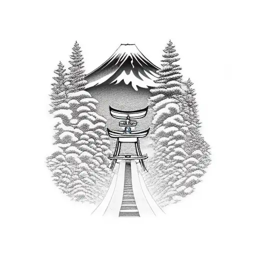 Mountain Fuji And Torii Gate And The Great