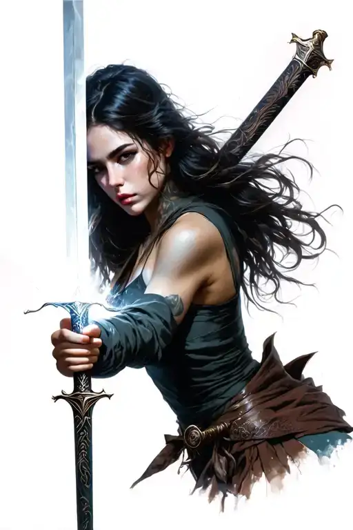 Woman Good Holding A Light Sword