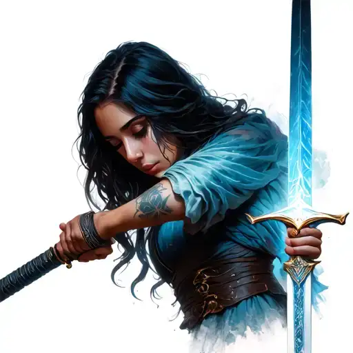 Woman Good Holding A Light Sword