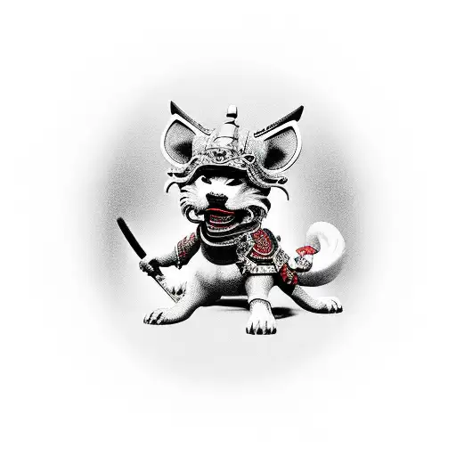 Samurai With Foo Dog Under His Feet