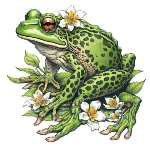 Martial Arts Frog In A Calm Stance Surrounded By Flowers