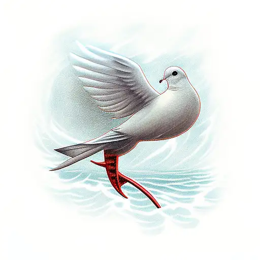 Dove With Stormy Lightning Background Over Lake