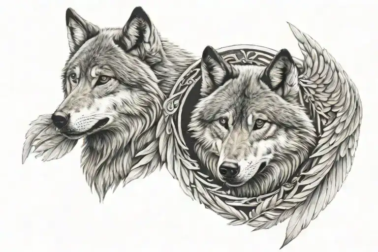Wolf Head And Angel Wings