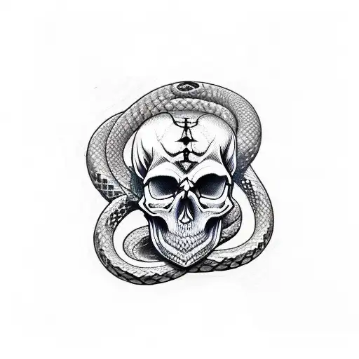 Skull With Sword And Snake And Tear