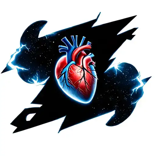 Lightnig Bolt With Moon And Human Heart Anatomy