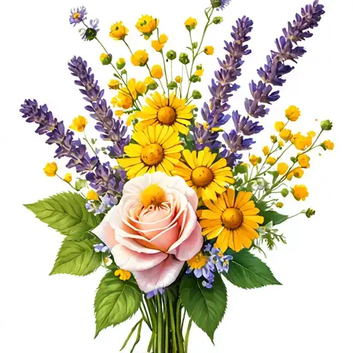 Mimosa Rose Chamomile Lavender Bouquet