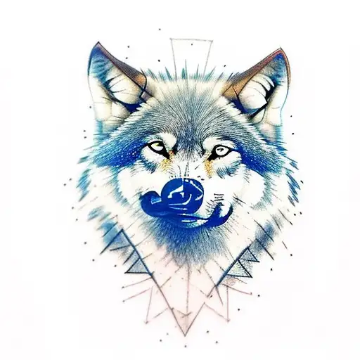 Wolf Half White Half Ack One Side Red Eye One Side Blue Eye Other Side
