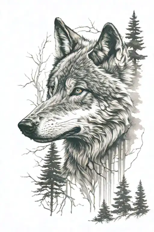 Scarred Wolf In The Forest