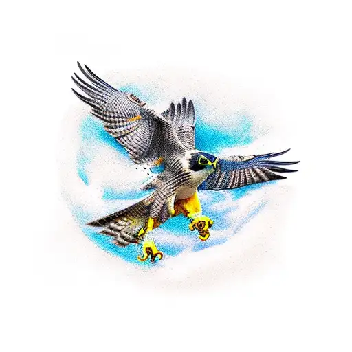 Fully Body Peregrine Falcon With Waterfall Background Color Realistic