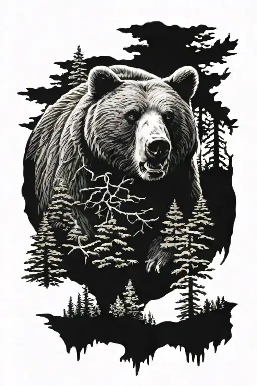 Grisly Bear Surrounded By Forest Scene