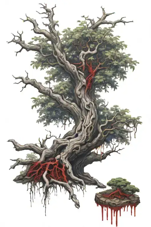 Elder Tree Dead With Red Blood Tattoo