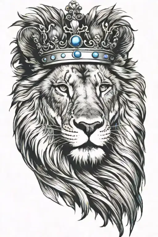 Scarred Lion With A Crown And Blue Eyes
