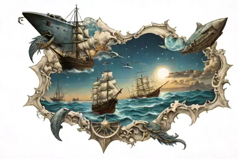 Star Filled Sky With Ocean And Ships